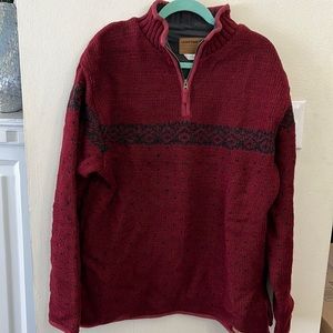 Laundromat Womens Red Fair Isle Knit Quarter Zip Wool Sweater Size XL